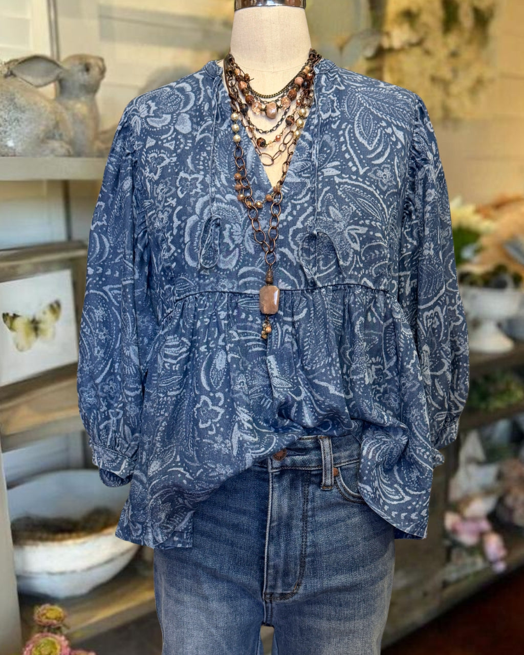 Paisley Denim Jacquard Top