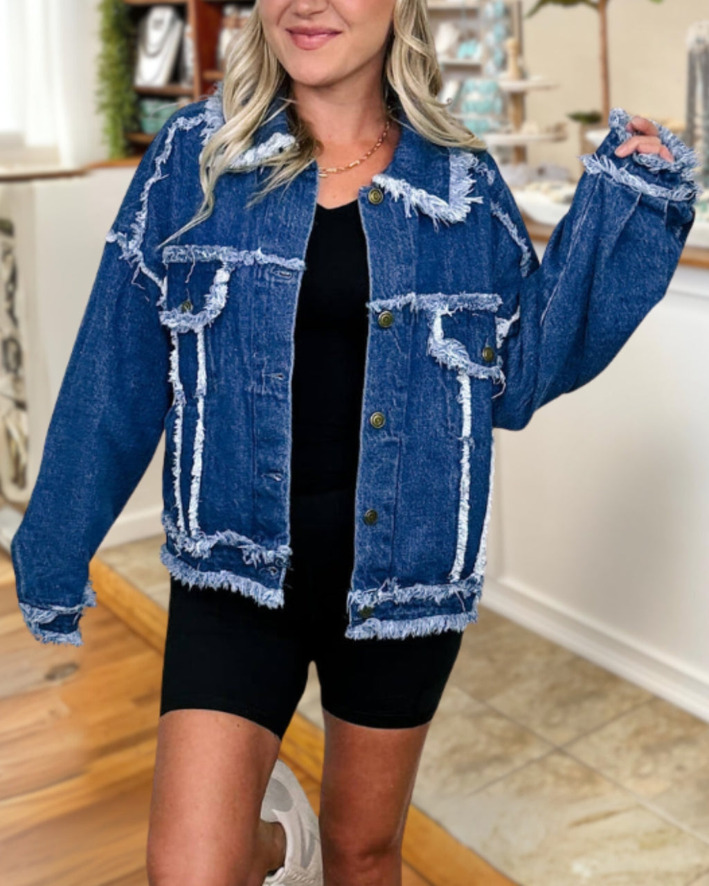 Versatile Frayed Denim Jacket