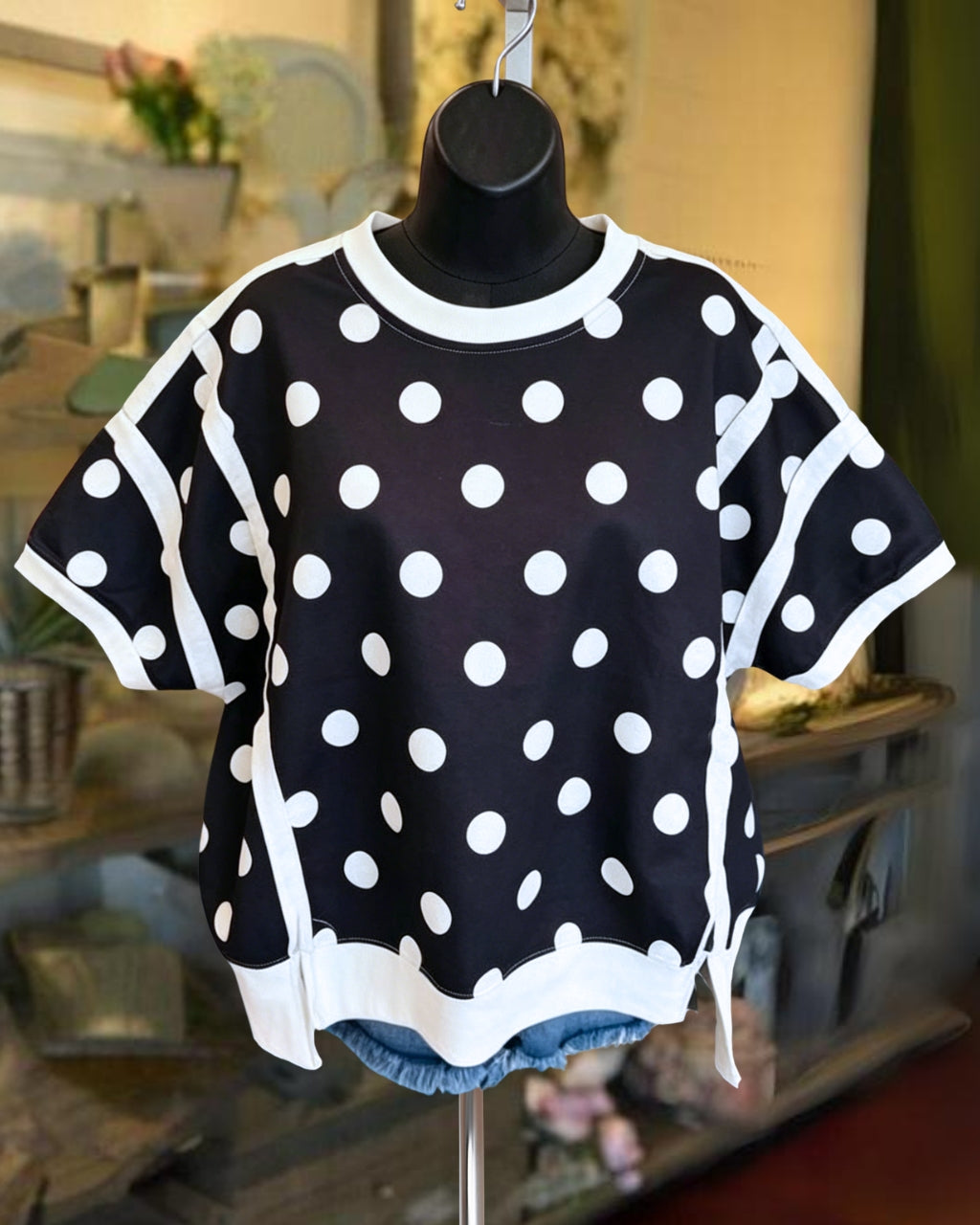Polka Dot Contrasting Trim T-shirt