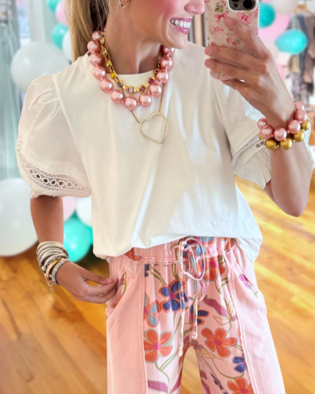 Lace-Trimmed Puff-Sleeve Top