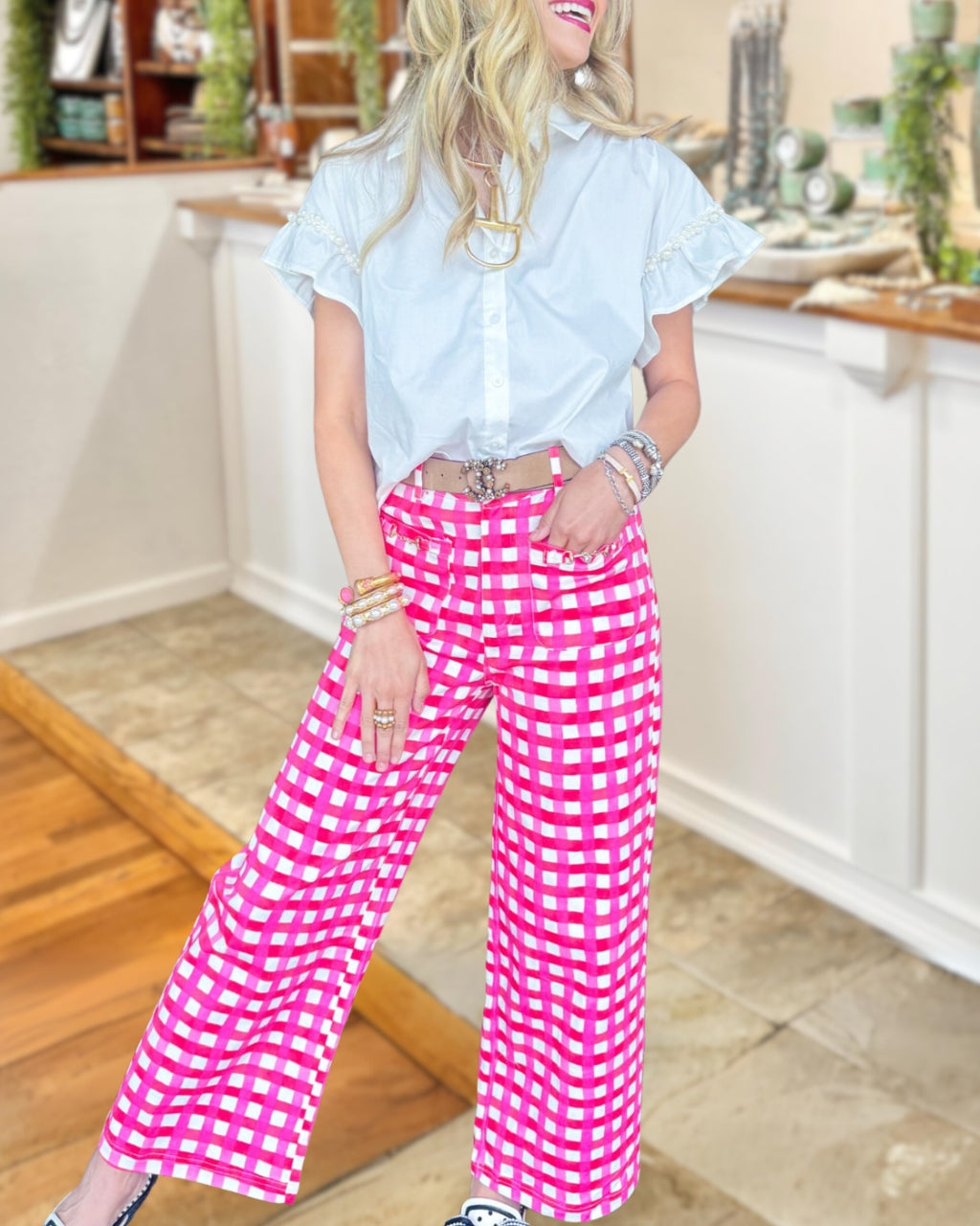 Classic Plaid Wide-Leg Pants