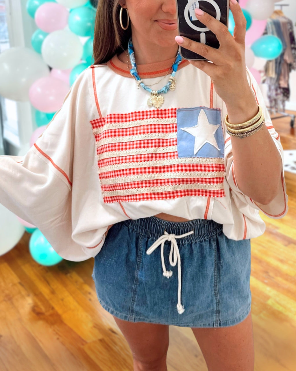 Flag Embroidered Lace Top