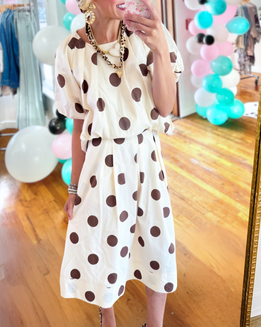 Polka Dot Satin Skirt Set