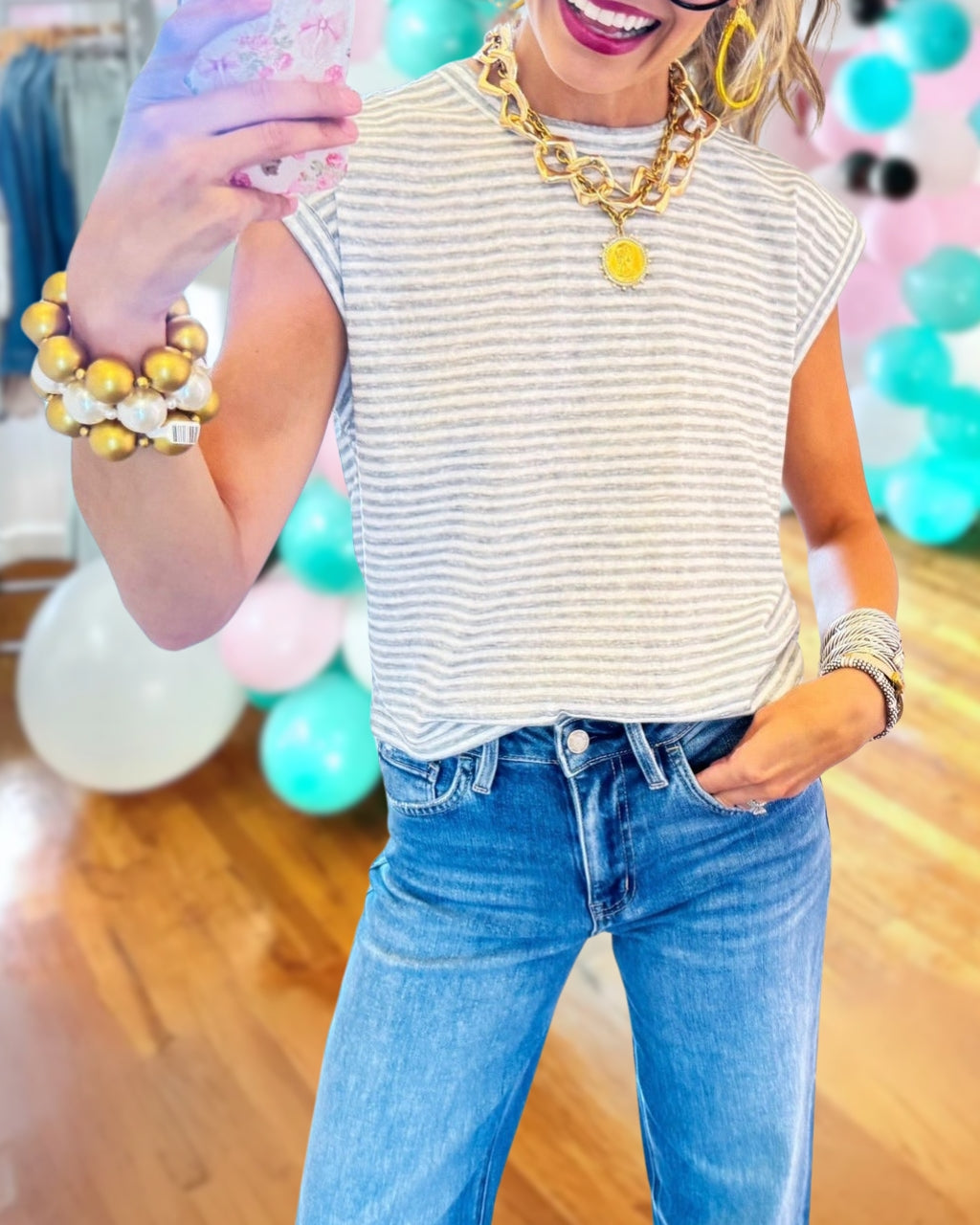 Striped Sleeveless Crewneck T-shirt