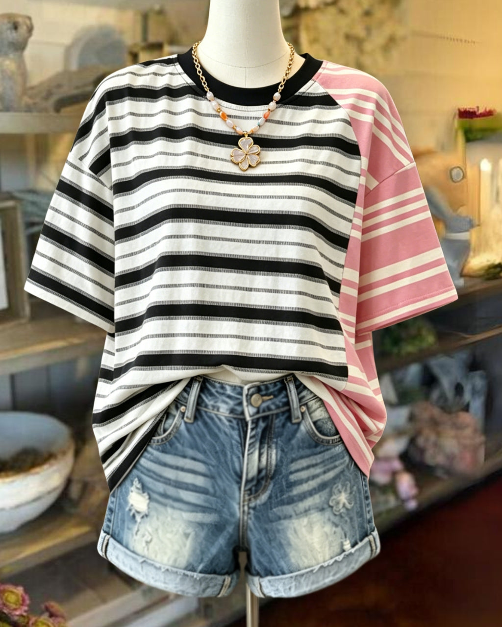 Unique Color-blocked Striped T-shirt