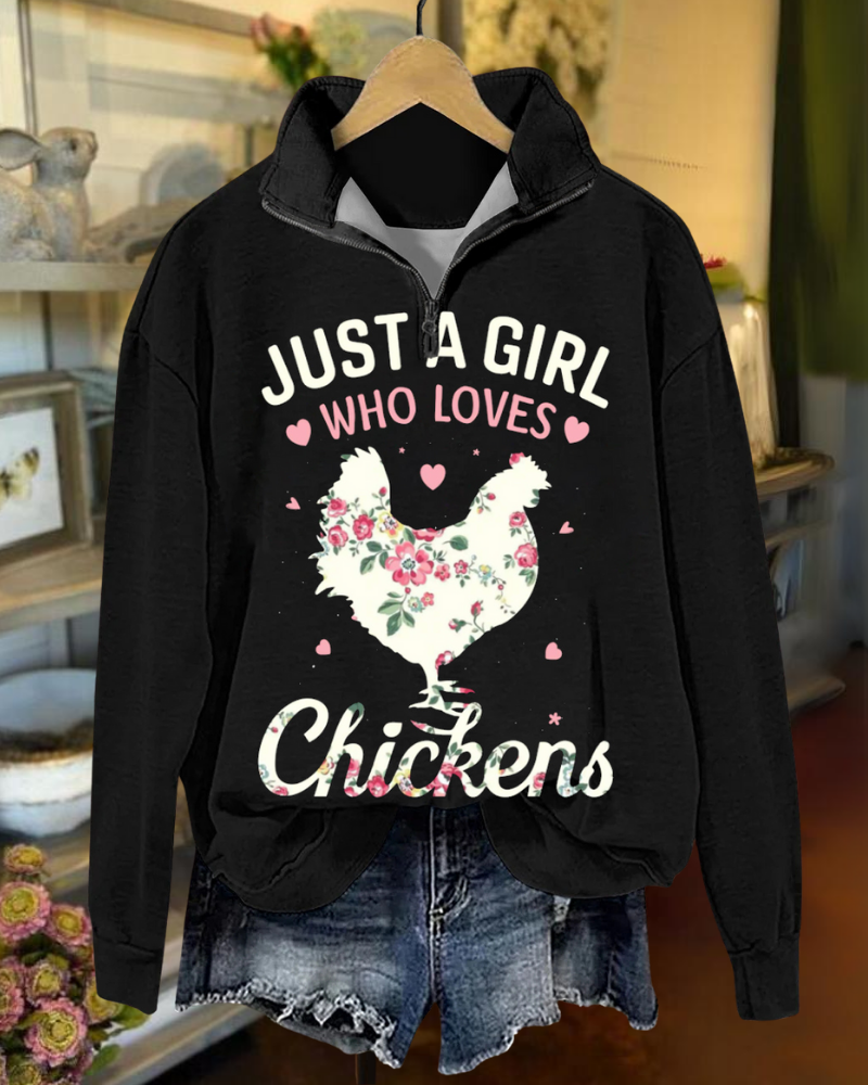 Playful Chicken Print Thanksgiving Sweatshirt