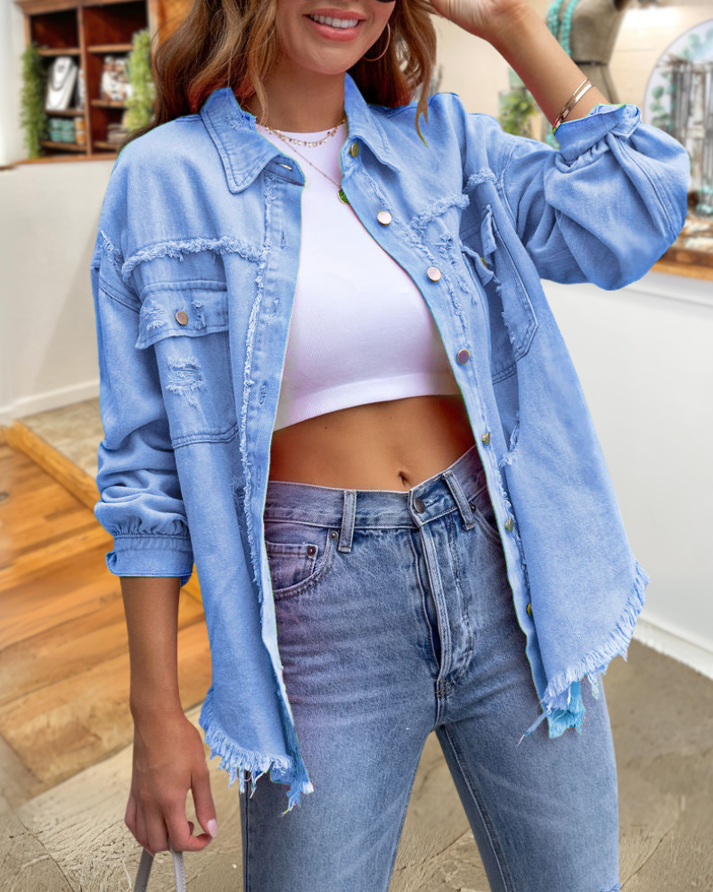 Trendy Ripped Raw Edge Jacket