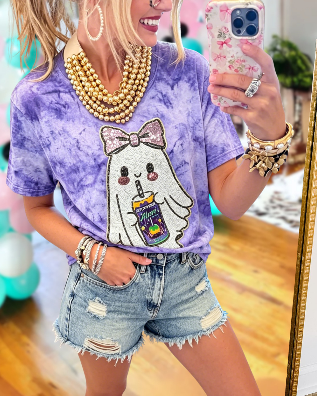 Sequin Bow Ghost T-Shirt