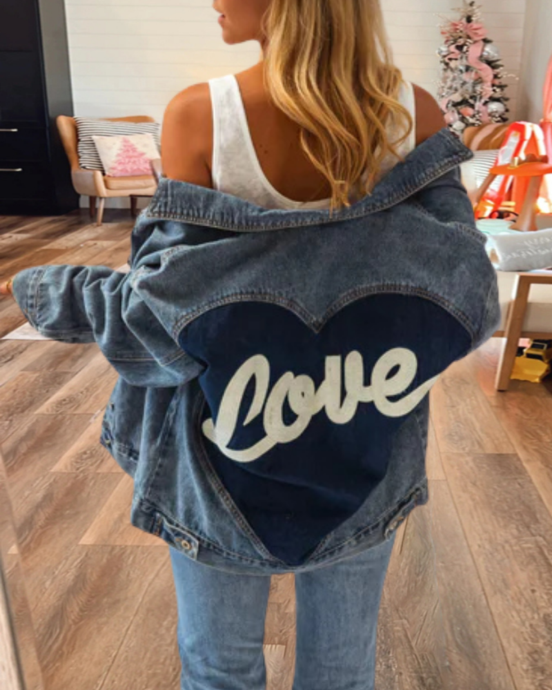 Love Heart Denim Patchwork Jacket
