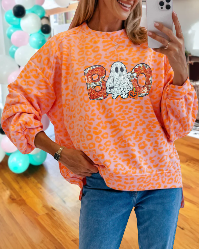 BOO Ghost Leopard Print Sweatshirt
