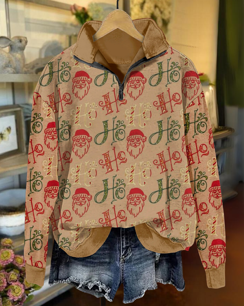 Playful Christmas Santa Half Zip Sweatshirt