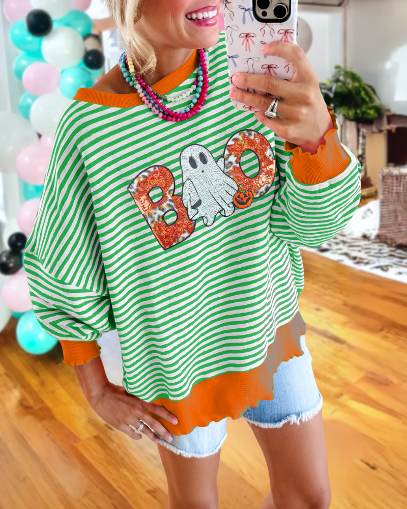 Spooky Boo Ghost Stripe Sweatshirt