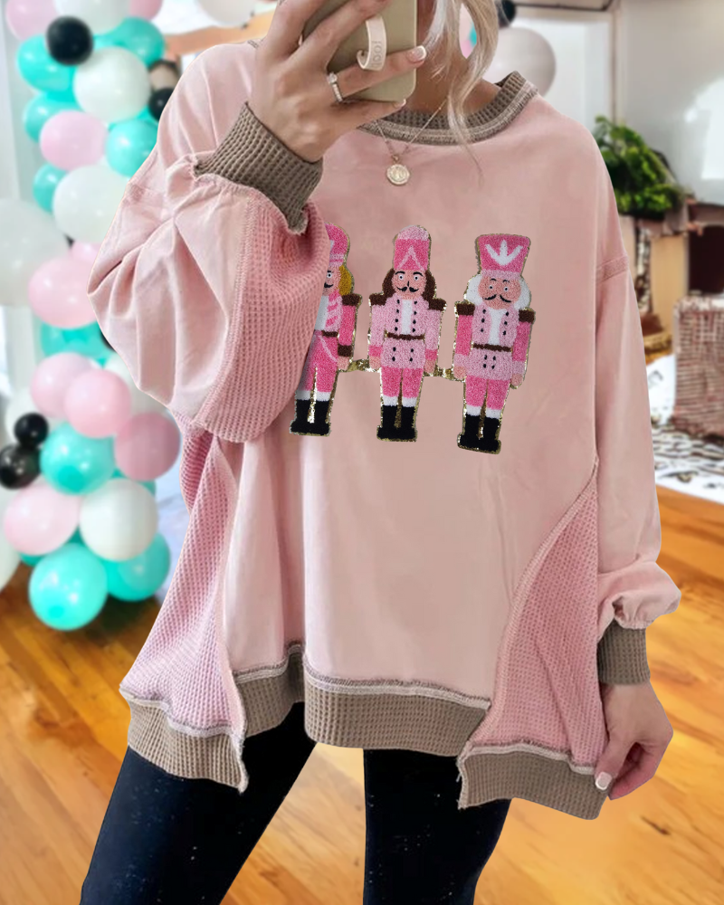 Nutcracker Soldier Embroidered Waffle Sweatshirt