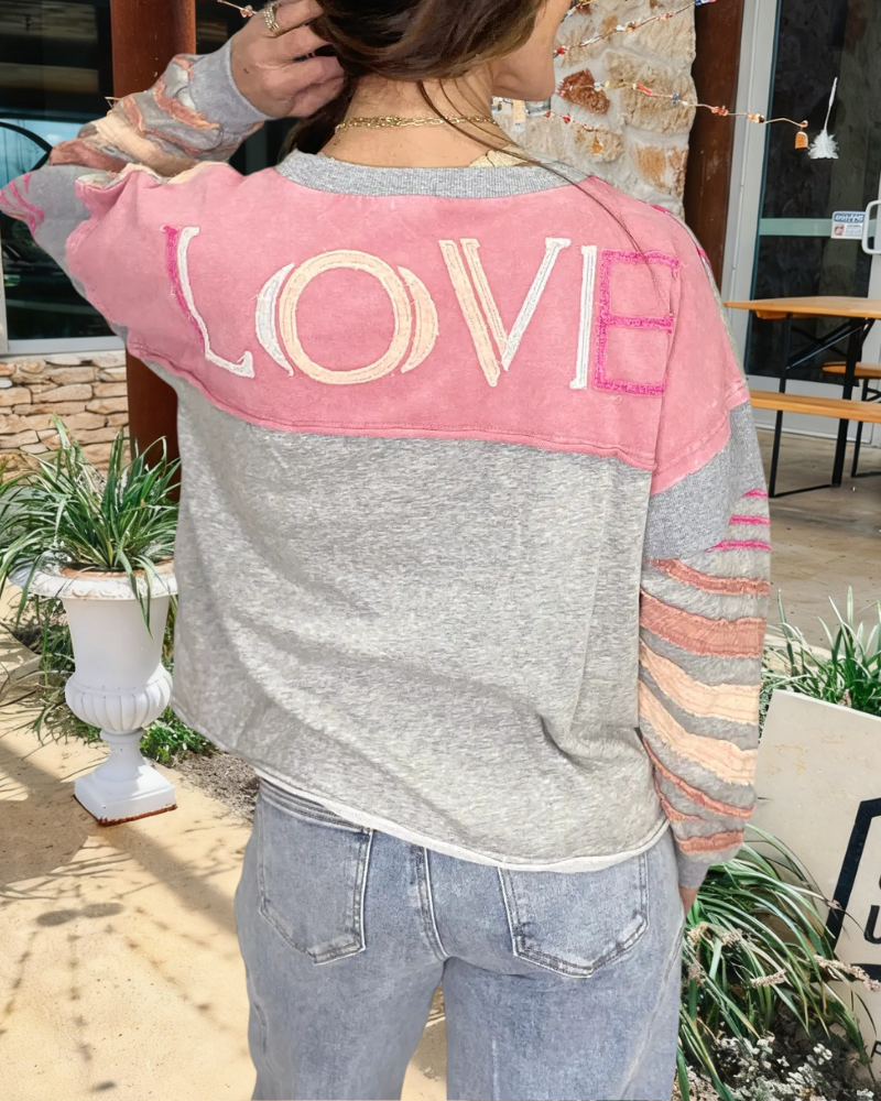 Striped Patch Crew Neck Top