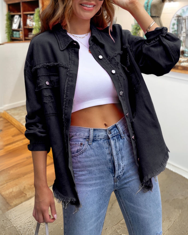 Trendy Ripped Raw Edge Jacket