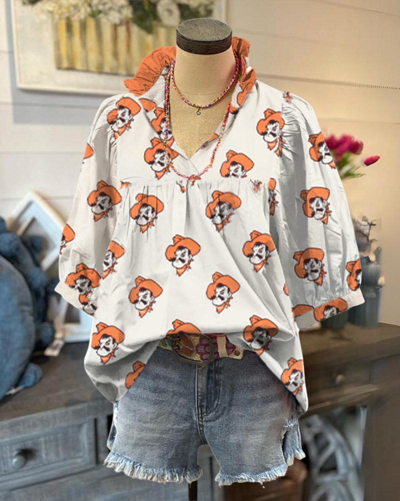 OSU Cowboys Ruffle Satin Top