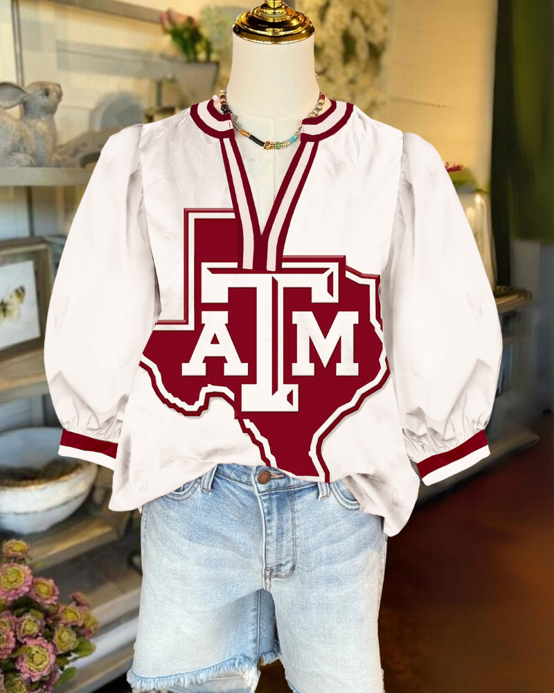 TAMU Aggies Graphic Satin Top