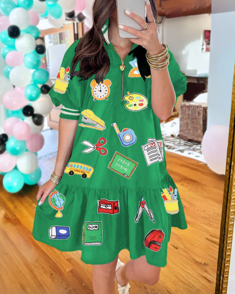 School Supplies Sequin Half-Zip Dress