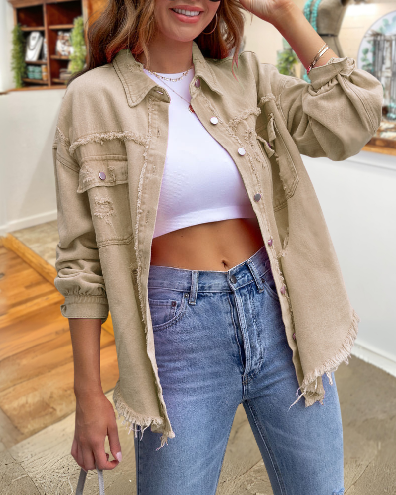 Trendy Ripped Raw Edge Jacket
