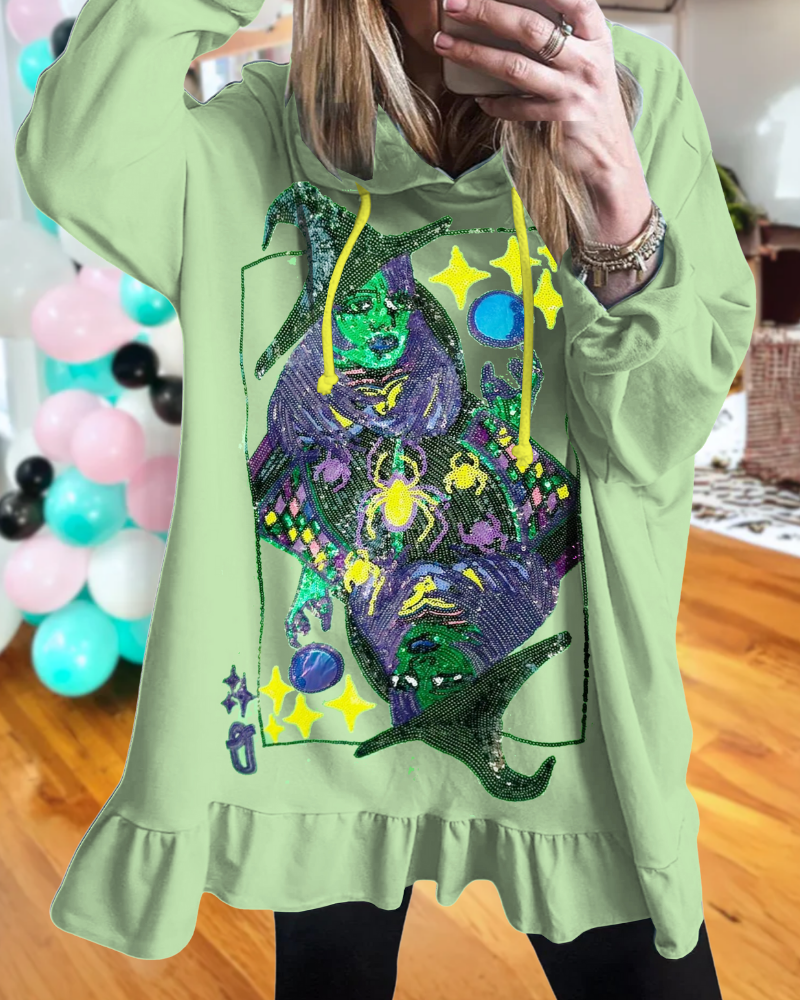 Oversized Sparkling Witch Sequin Hoodie