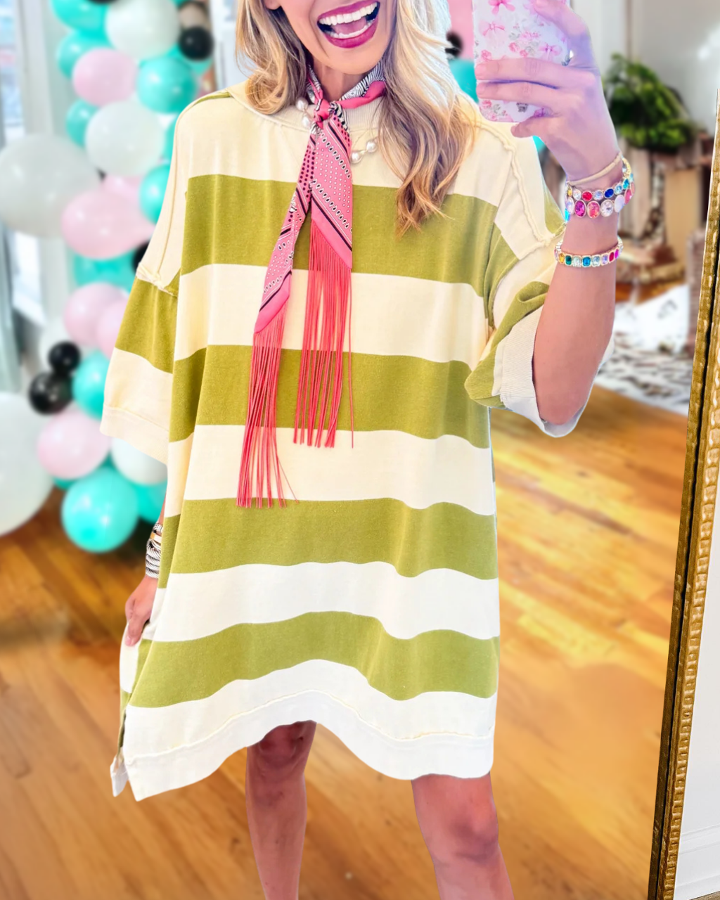 Color-blocked Striped Roundneck Dress