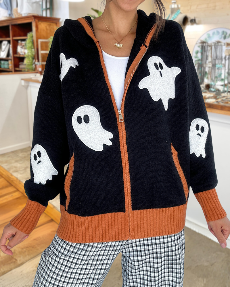 Trendy Ghost Patterned Zip Hoodie