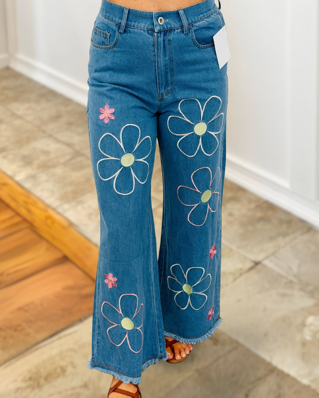Floral Embroidered Denim Pants