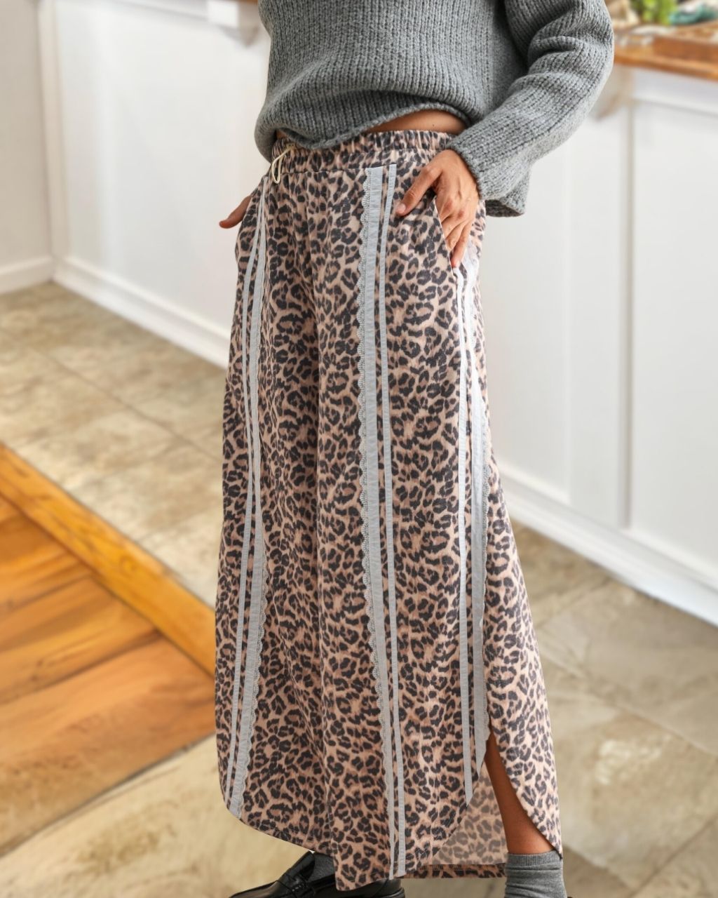 Leopard Print Lace Tulip Pants