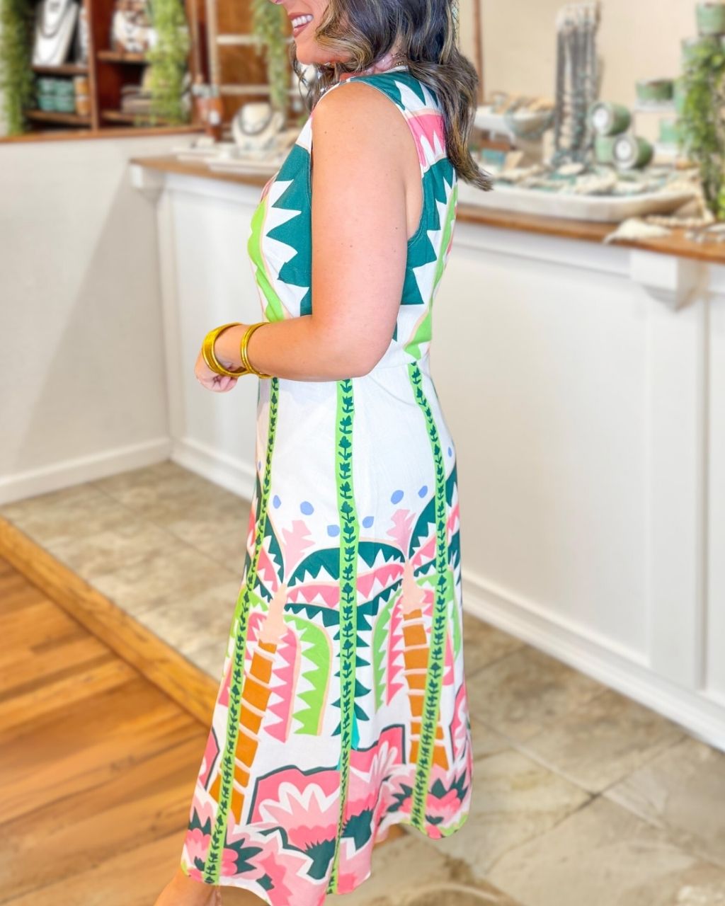 Palm Tree Geometric Sleeveless Dress
