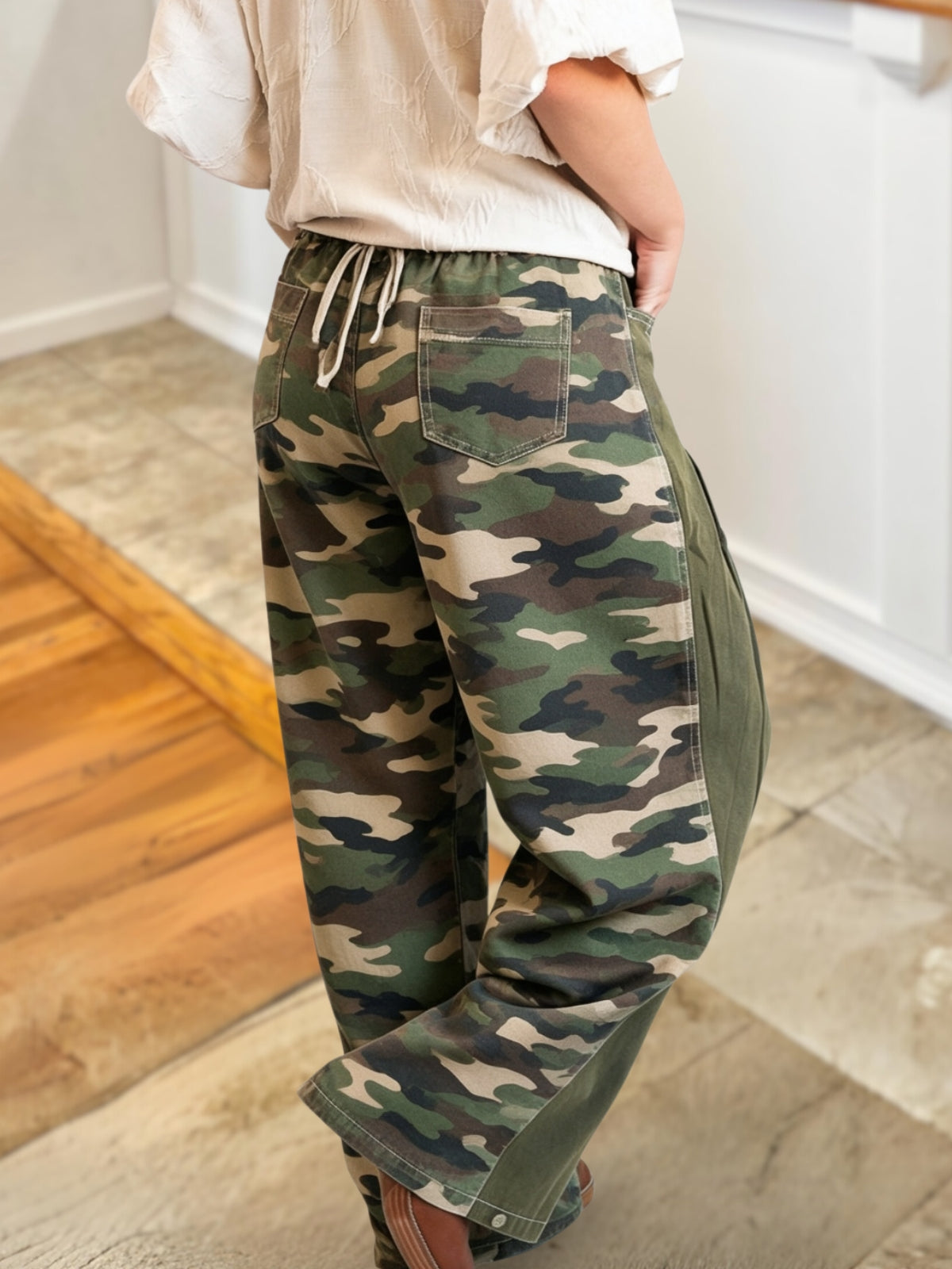 Camouflage Patchwork Drawstring Cargo Pants