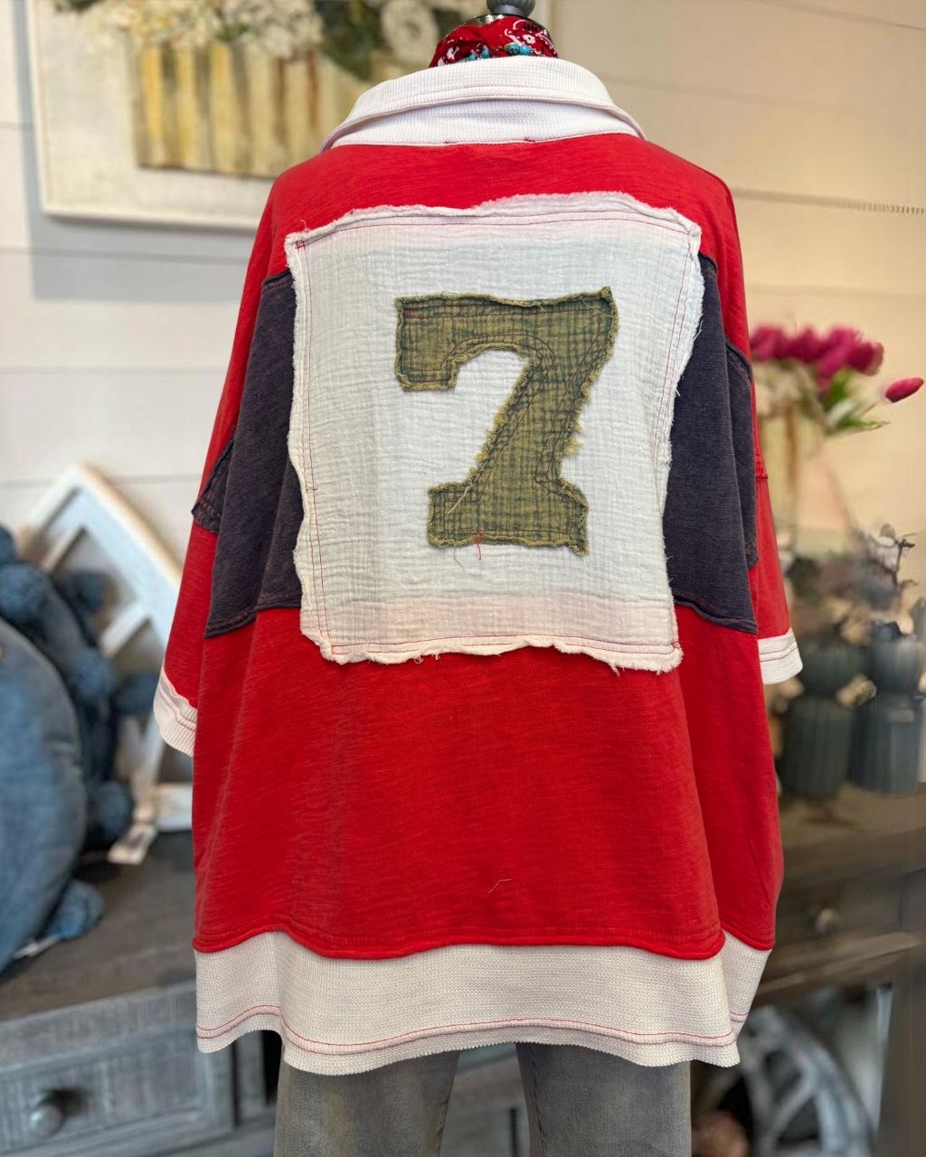 Retro Washed Color-block Collared Top