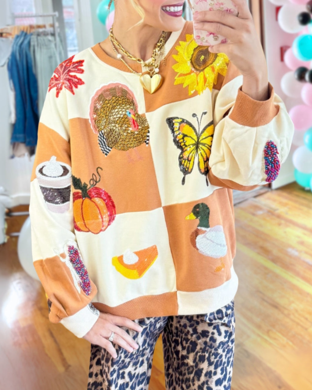 Fall Icon Checkered Sequin Sweatshirt