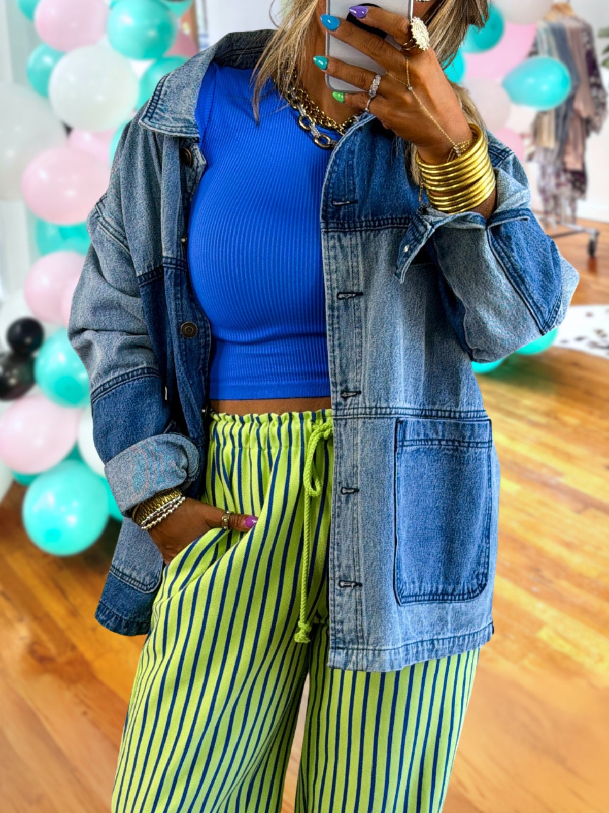 Color-Block Denim Work Jacket