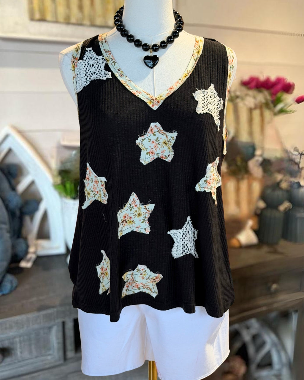 Floral Star Patch Ribbed Vest
