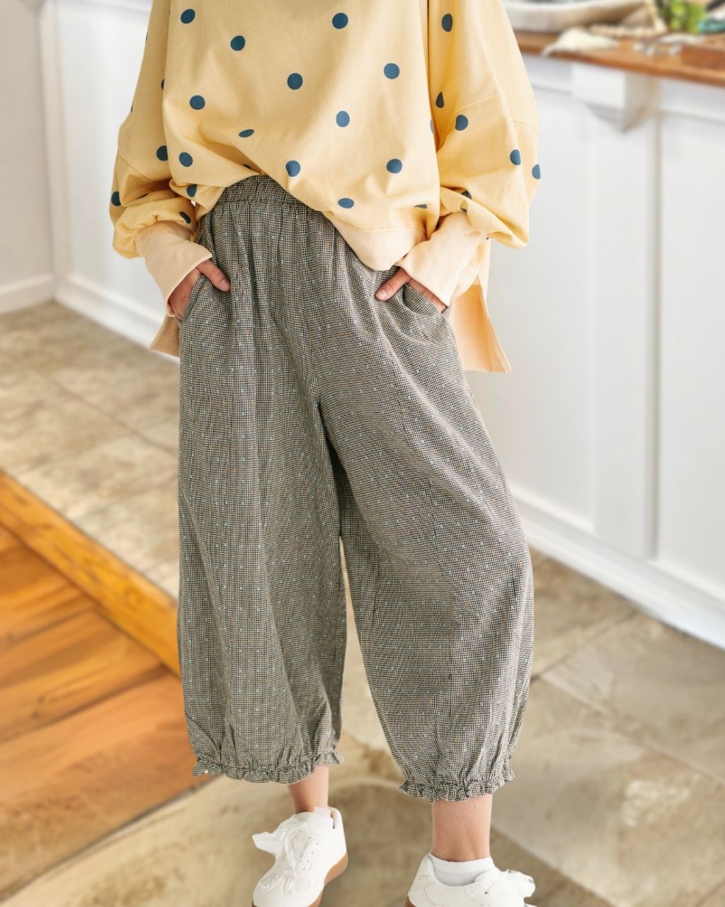Loose Plaid Ruffle Pants