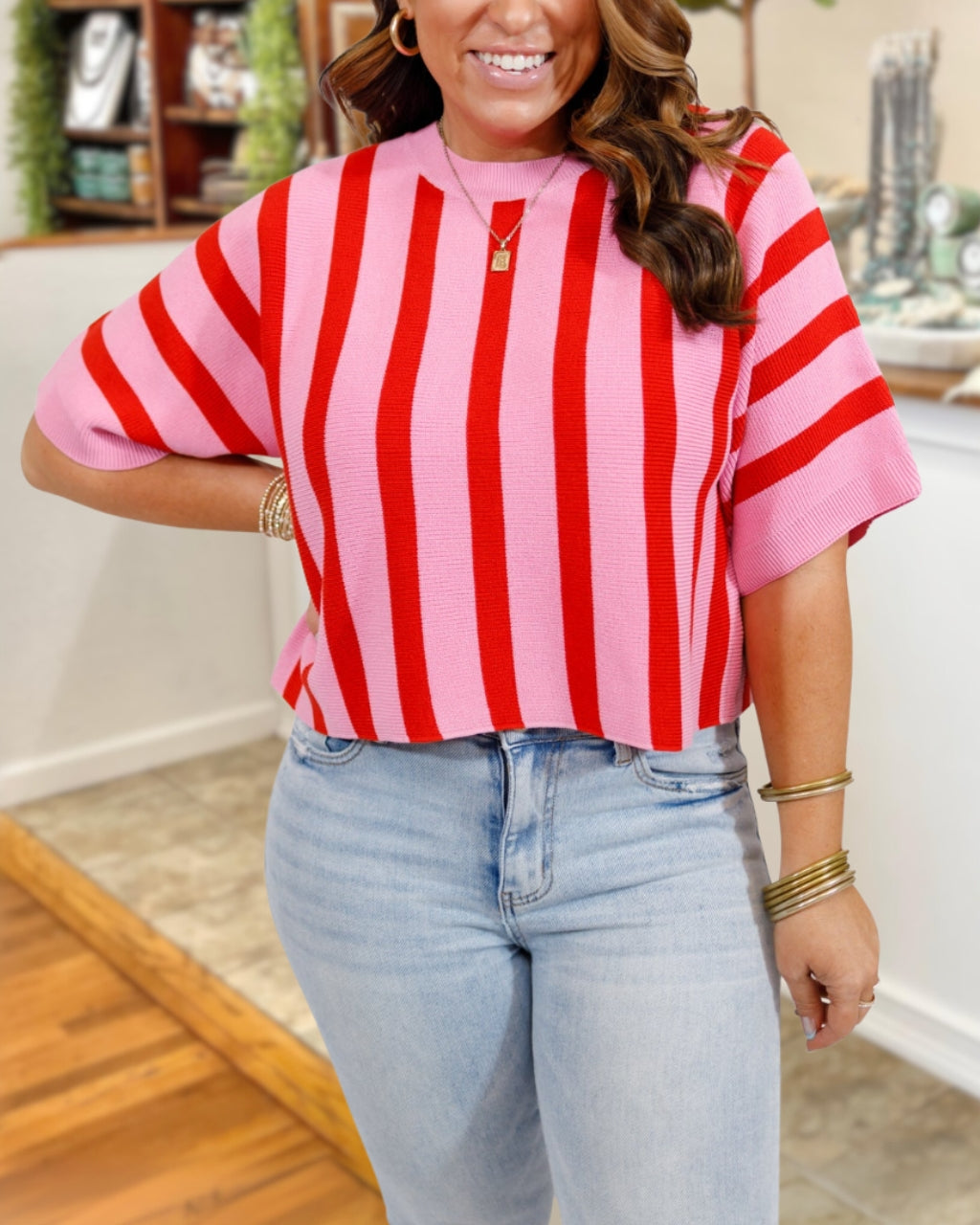 Vertical Striped Ribbed Top