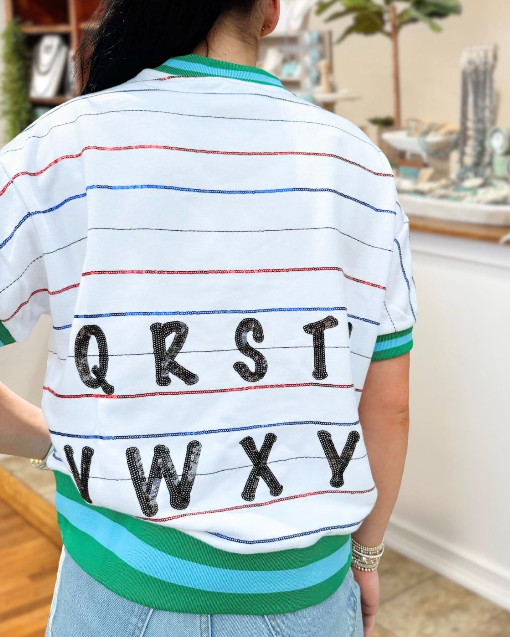 Letter Sequin Striped Top