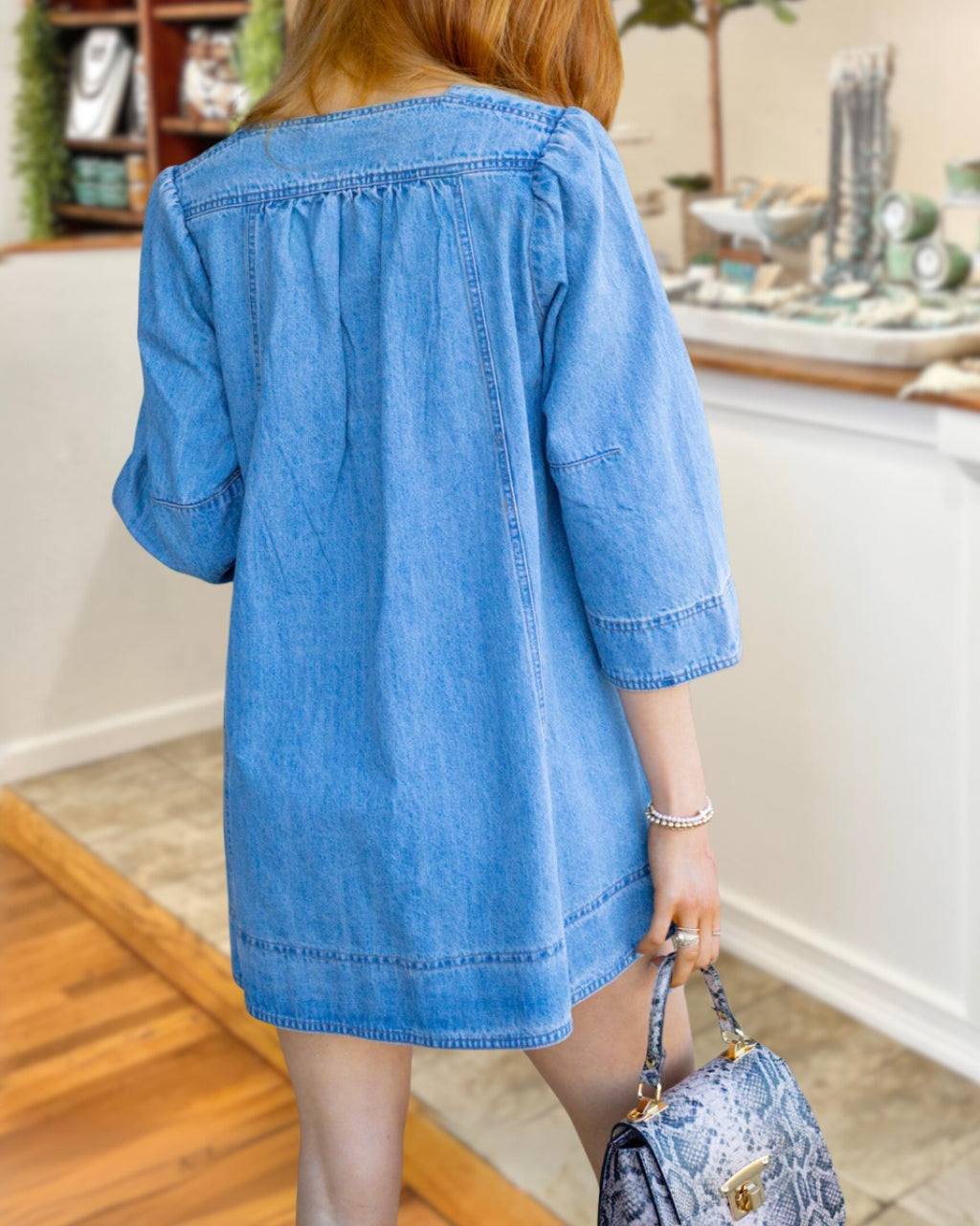 Simple V-neck Denim Dress