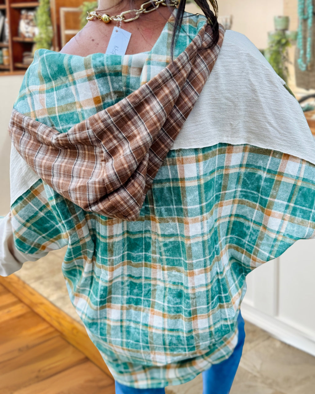 Chic Plaid Block Hooded Pullover