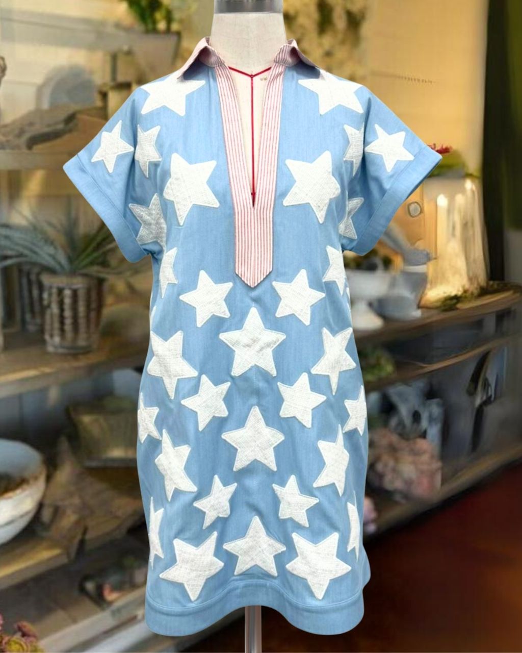 Patriotic Stars Striped Trim Dress