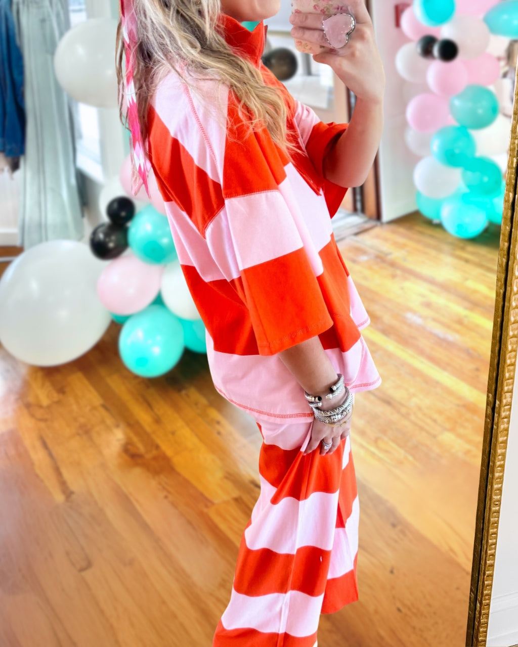 Wide-Stripe Half-Zip Set