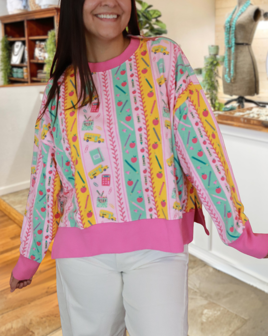 Campus Style Colorful School Supplies Pullover