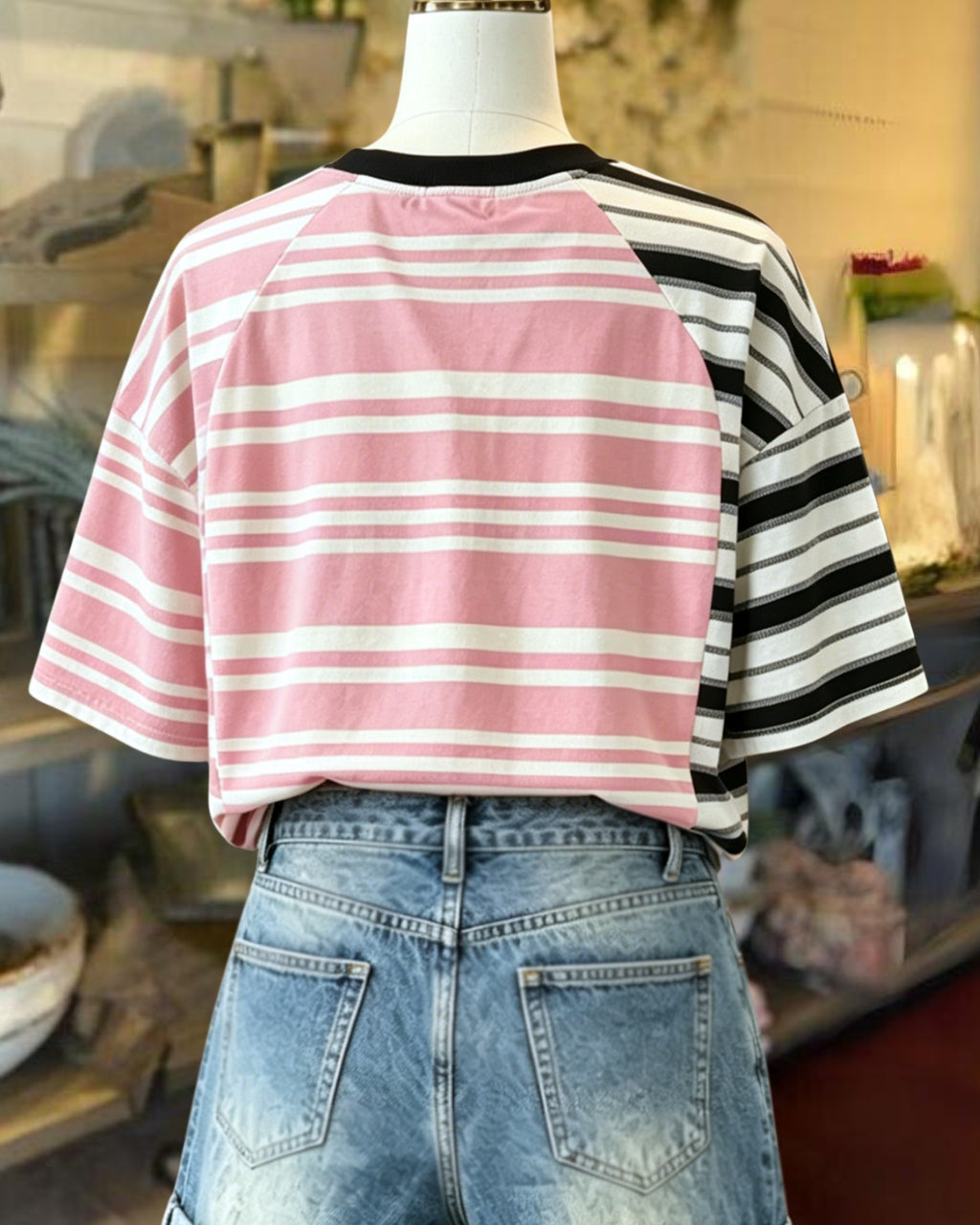 Unique Color-blocked Striped T-shirt