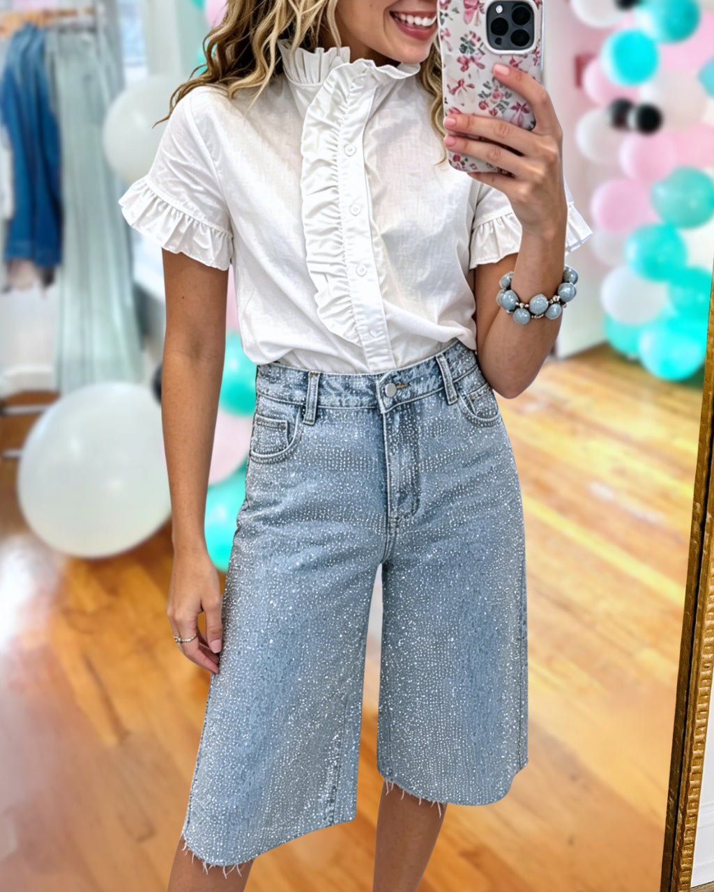 Rhinestone Bermuda Denim Shorts