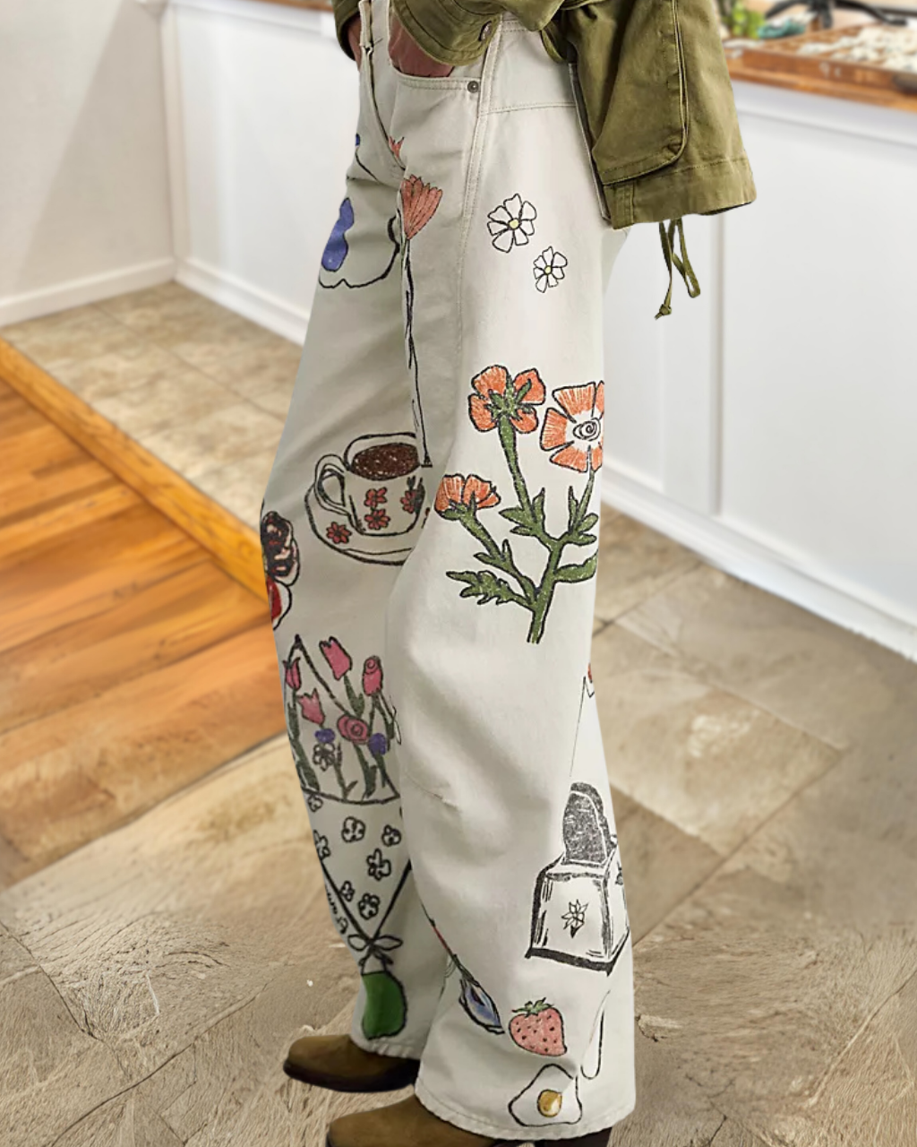 Playful Hand-Drawn Print Pants