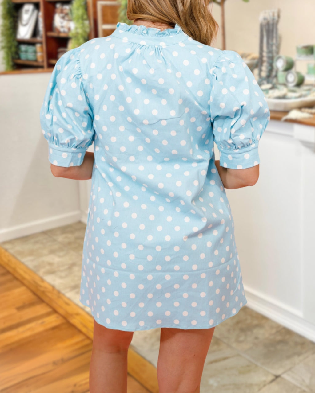 Polka-Dot Puff-Sleeve Dress