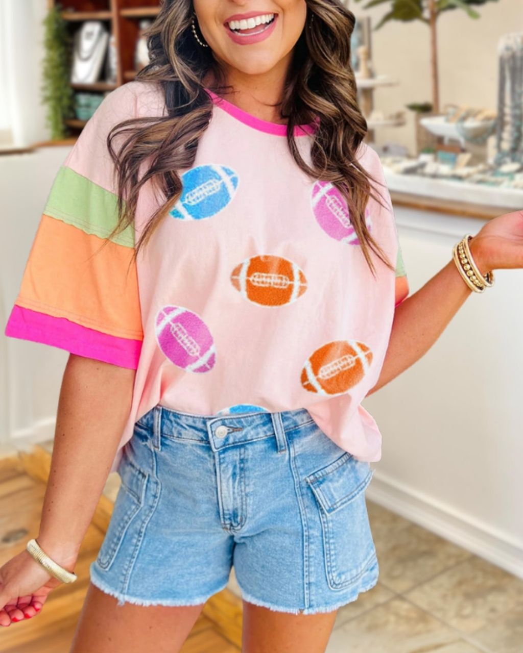 Colorful Football Embroidered T-shirt