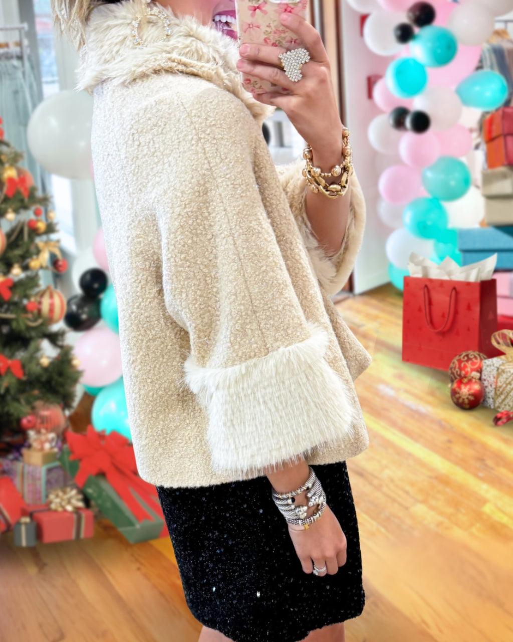 Stylish Fur Collar Wool Jacket
