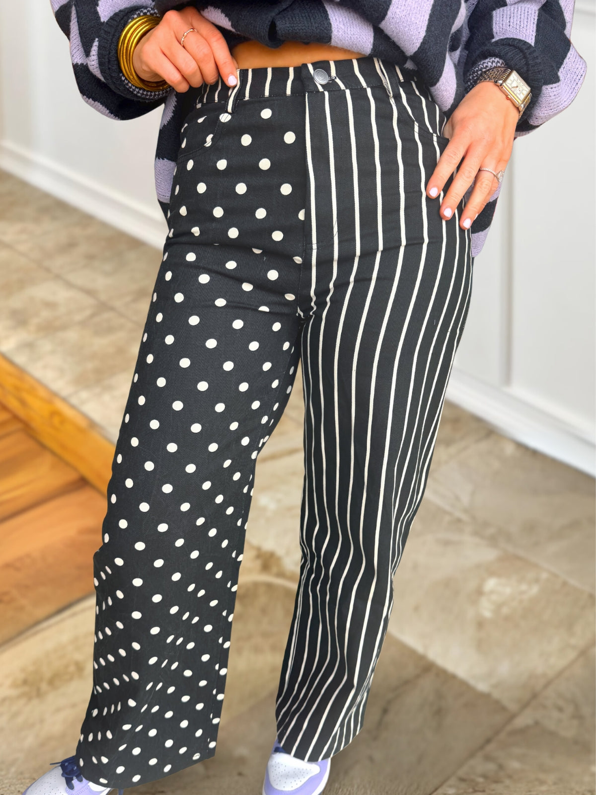 Striped Polka Dot Patchwork Pants