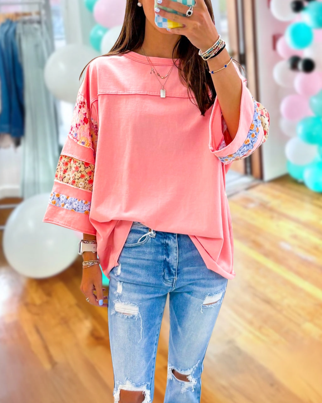 Floral Patchwork Sleeve Top